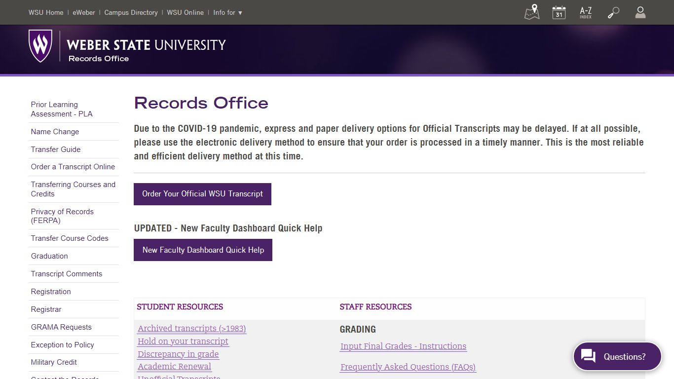 Records Office - Weber State University