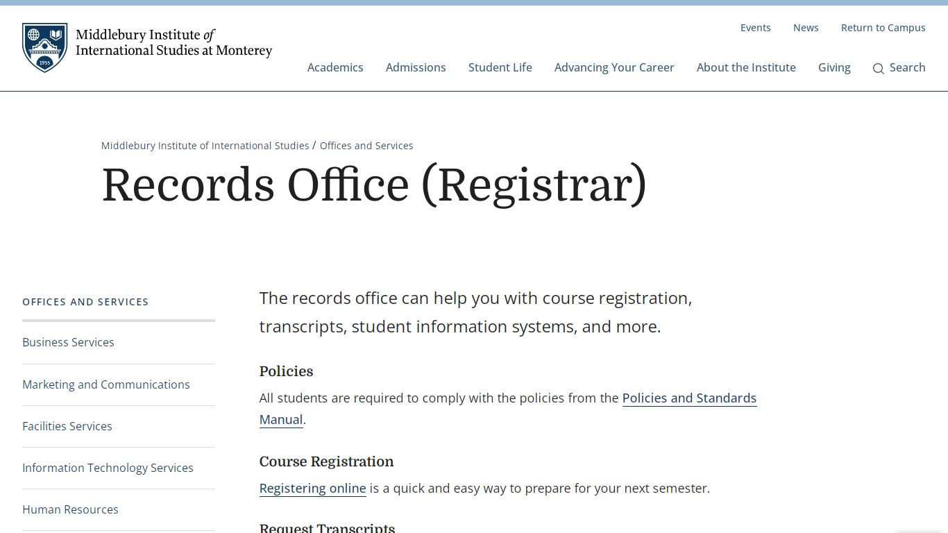 Records Office (Registrar) | Middlebury Institute of International ...