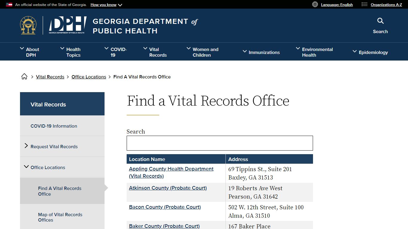 Find a Vital Records Office - Georgia Department of Public Health